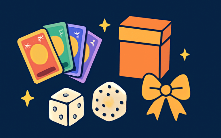 Trading Card Games als Geschenk: Sammelkarten, Würfel und Kartenbox als Illustration